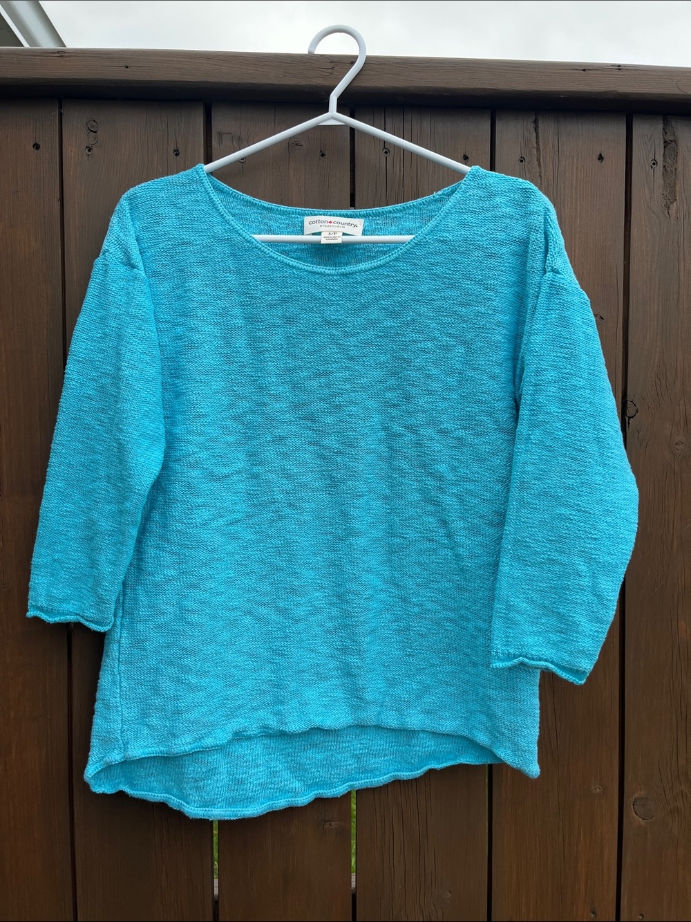 Cotton Country by Parkhurst 100% cotton Turquoise Knit sweater. Small.